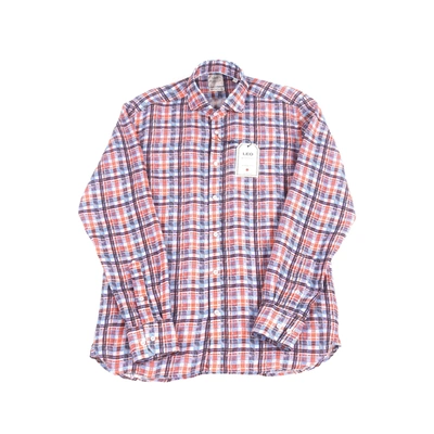 LUCHIANO VISCONTI LEO ORANGE AND NAVY PLAID SHIRT