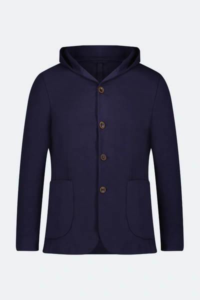 Luchiano Visconti Navy Knit Hooded Button Sportcoat In Blue