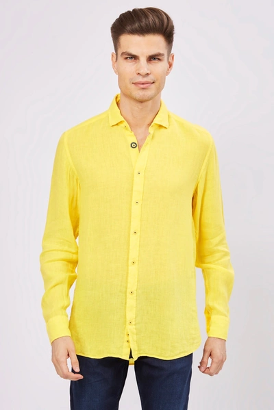 Luchiano Visconti Leo Highlighter Yellow Linen Shirt