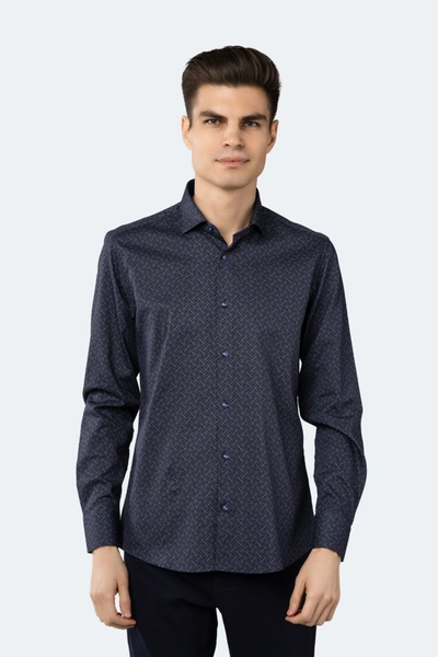 Luchiano Visconti Leo Navy Plaid Check Jacquard Shirt In Multi