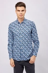 Luchiano Visconti Leo White With Multi Blue Leaves Shirt In Multi