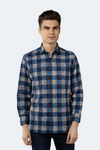 Luchiano Visconti Navy, Blue And Gold Patch Plaid Floral Jacquard Shirt In Multi