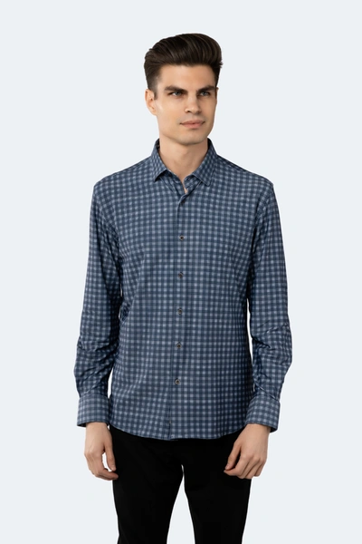 LUCHIANO VISCONTI LAPIS LAZULI BLUE AND WHITE CHECK SHIRT