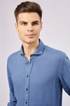 Luchiano Visconti Leo Dodger Blue Linen Shirt In Blue