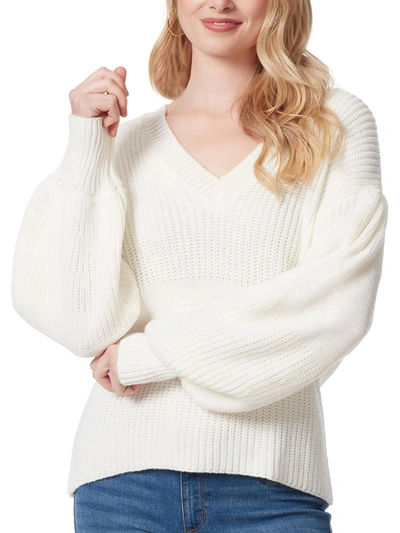 Jessica Simpson Womens Knit Long Sleeve V-neck Sweater In Beige