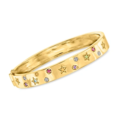 Ross-simons Multi-gemstone Star Bangle Bracelet With Diamond Accents In 18kt Gold Over Sterling