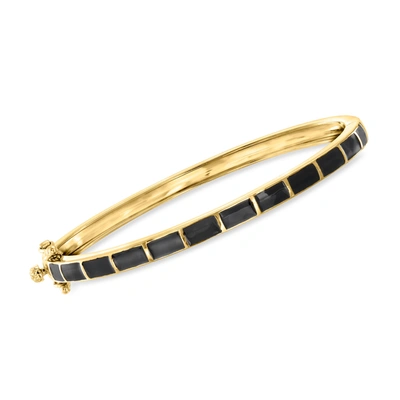 Ross-simons Black Enamel Striped Bangle Bracelet In 18kt Gold Over Sterling