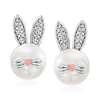 Ross-simons 8-8.5mm Cultured Pearl Bunny Earrings With Diamond Accents And Pink Enamel In Sterling Silver In Silver