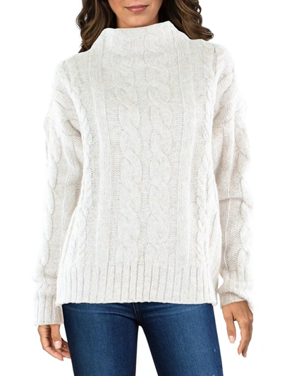 Karen Kane Womens Cable Knit Ribbed Trim Mock Turtleneck Sweater In White