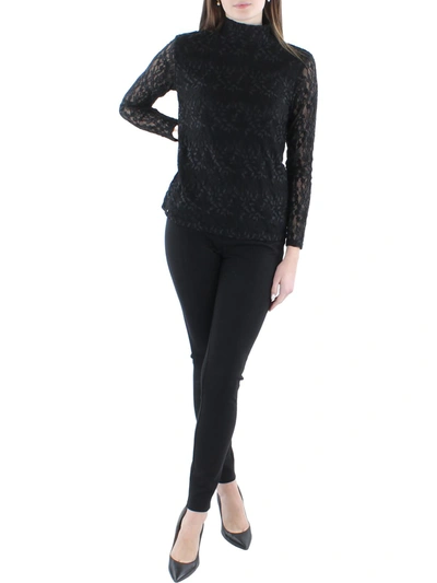 Anne Klein Womens Lace Mock Neck Blouse In Black