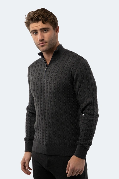 Luchiano Visconti Melange Dark Grey Knit Quarter Zip