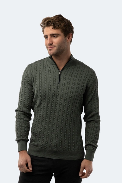 Luchiano Visconti Melange Khaki Knit Quarter Zip In Green