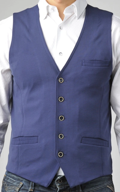 Luchiano Visconti Navy Punto Milano Knit Vest In Blue