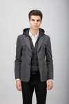 Luchiano Visconti Grey Puffer Hood Sportcoat In Grey