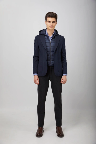 Luchiano Visconti Navy Puffer Hood Sportcoat In Blue