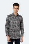 Luchiano Visconti Stone With Navy, Blue And Brown Splatters And Branches Shirt In Multi