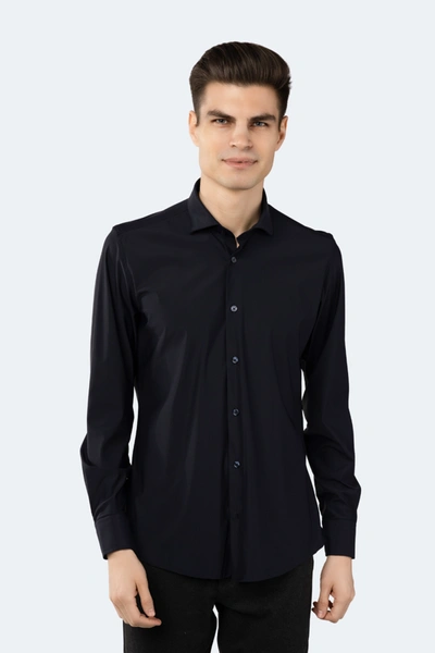 LUCHIANO VISCONTI LEO NAVY SOLID SHIRT