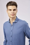 Luchiano Visconti Leo Dodger Blue Linen Shirt In Blue