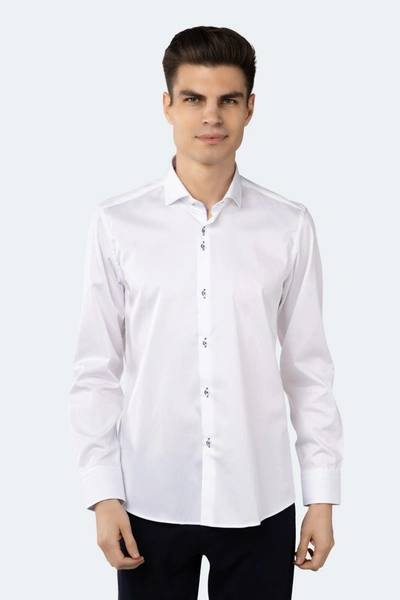 Luchiano Visconti White On White Self Stripe Jacquard Shirt