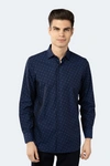 Luchiano Visconti Navy And Egyptian Blue Check Jacquard Woven Shirt In Multi