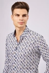 Luchiano Visconti Leo Navy And Green Feathers Shirt In Multi
