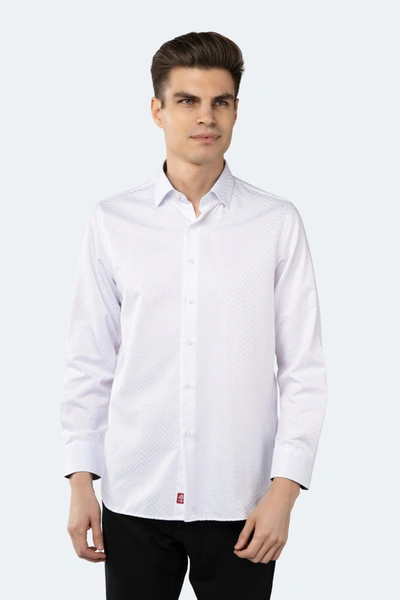 Luchiano Visconti White On White Self Stripe Jacquard Shirt