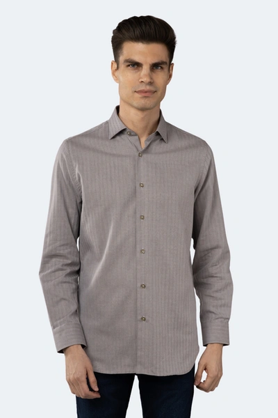 Luchiano Visconti Brown And White Self Stripe Jacquard Shirt In Multi