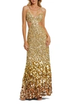 MAC DUGGAL SEQUIN & PAILLETTE CUTOUT DETAIL GOWN