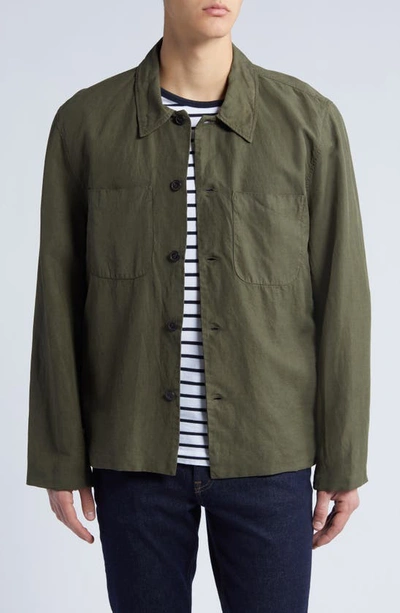 Officine Generale Men's Harrison Garment-dyed Button-front Shirt In Olive Night