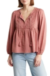 Lucky Brand Women's Long Sleeve Peasant Blouse In Pink