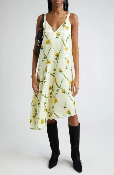 BURBERRY DANDELION ARGYLE ASYMMETRIC SATIN MIDI DRESS