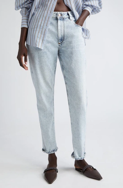 Brunello Cucinelli Cropped High-rise Tapered Jeans In Light Denim