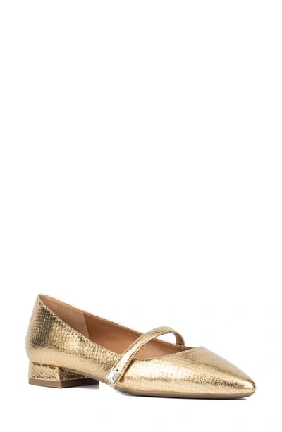 Aquatalia Priya Metallic Snake-embossed Mary Jane Flats In Gold