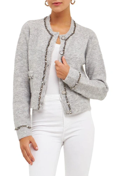 Endless Rose Women's Sequins Trim Cardigan In Heather Grey