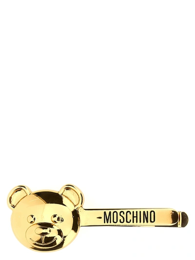 Moschino Teddy Bear Hair Pin In Gold