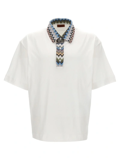 Missoni Zigzag Collar Polo Shirt In Blanco