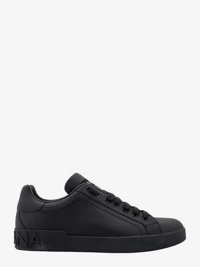 Dolce & Gabbana Portofino Leather Sneakers In Black