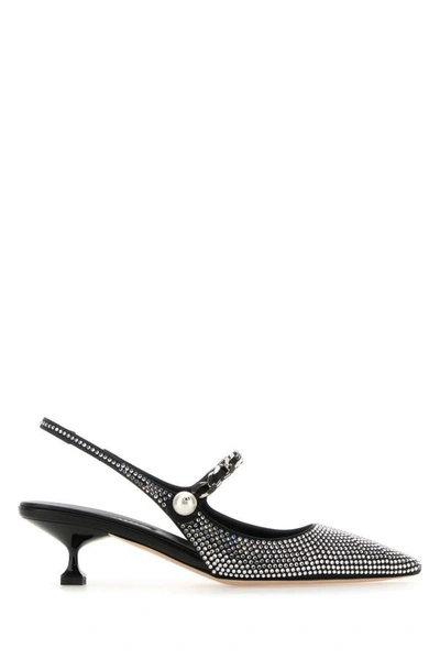 Miu Miu Woman Embellished Satin Pumps In Silver