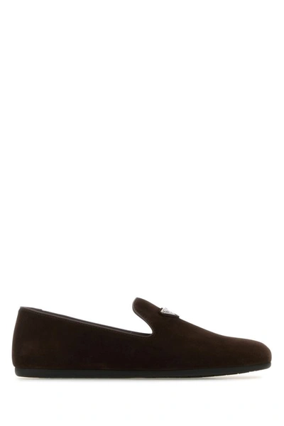 Prada Logo Suede Loafer In Black