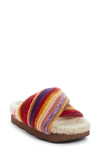Chloé Wavy Genuine Shearling Lined Slide Sandal In Multicolor Red