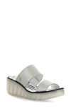 Fly London Yefi Platform Wedge Sandal In 010 Silver Borgogna
