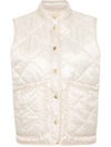 Fay Quilted High Neck Sleeveless Vest In White