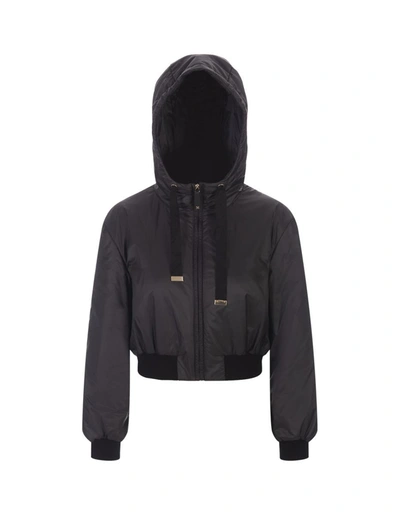 Max Mara Hooded Bomber Jacket In Water-resistant Canvas In Black
