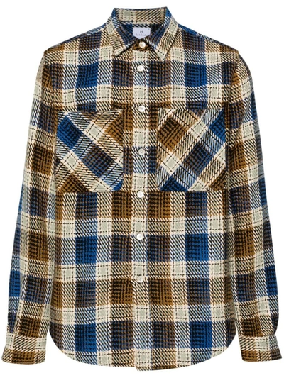 Ps By Paul Smith Checked-jacquard Cotton Shirt In Brown