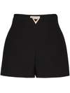 Valentino V Metal Wool & Silk Crepe Mini Shorts In Black