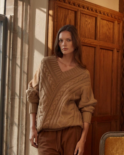 Billy Reid Bias Cable Sweater In Camel