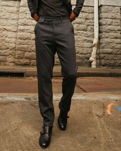 Reid Flat Front Trouser In Dark Charcoal