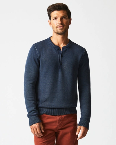 Reid Garment Dyed Henley Sweater In Blue