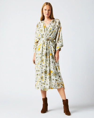 Reid Dressing Gown Wrap Dress In Ivory/gold