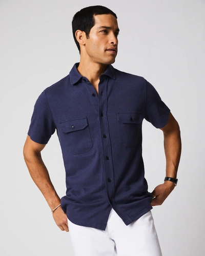 Reid S/s Hemp Cotton Knit Shirt In Navy